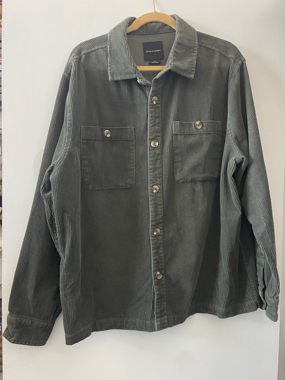 Cotton On Men's Corduroy Shirt Jacket in Olive